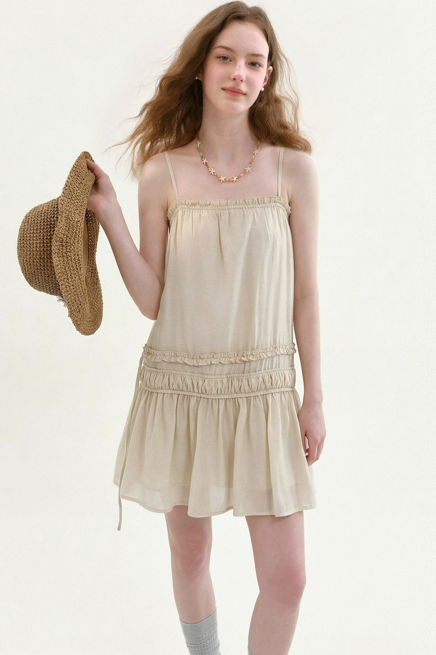 Draped Ruffle Spaghetti Dress