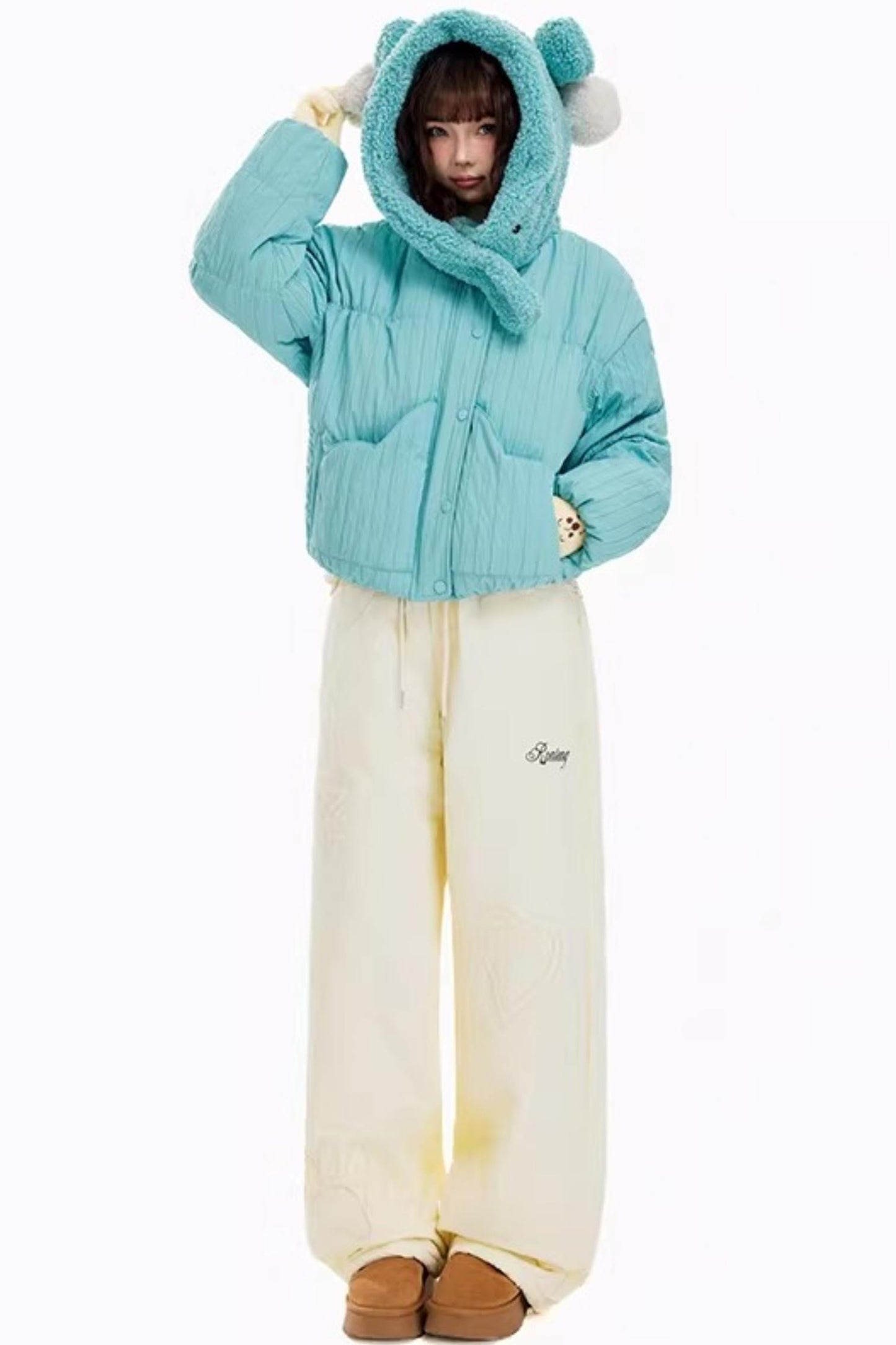 White Duck Down Hooded Puffer Jacket