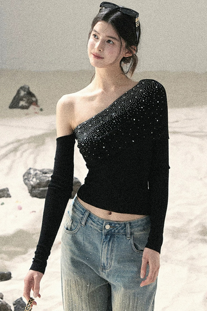 Haut à sequins épaules dénudées