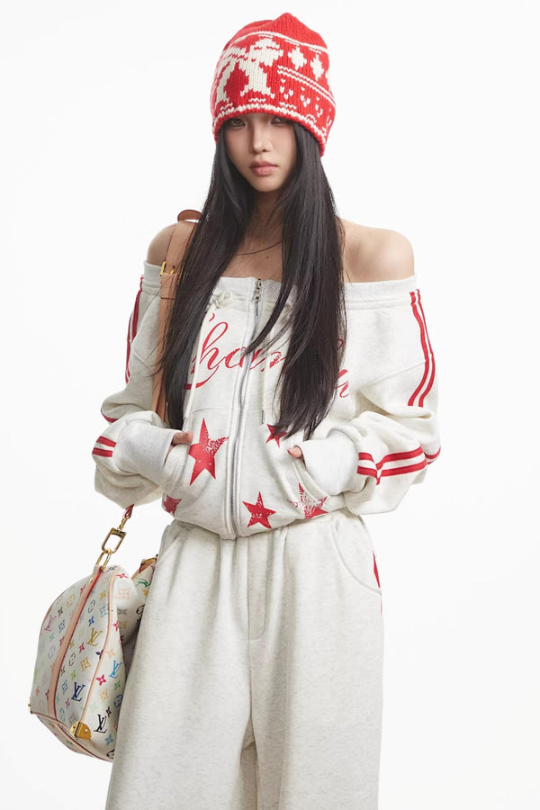 Spicy Girl Off-Shoulder Sweatshirt Set-Up