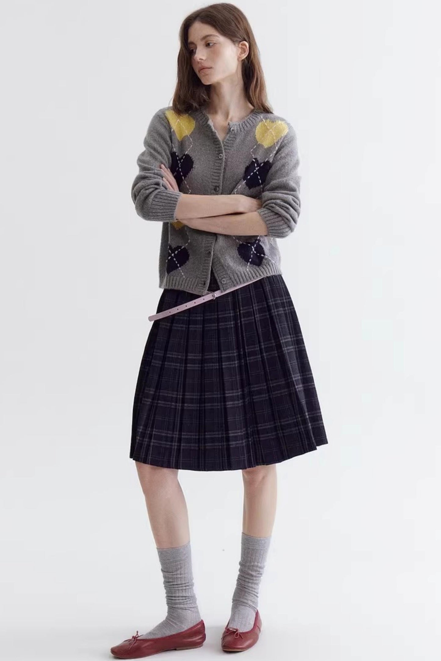 컬러 블록 하트 니트 스웨터