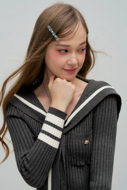 Navy Preppy Color Block Knit Top