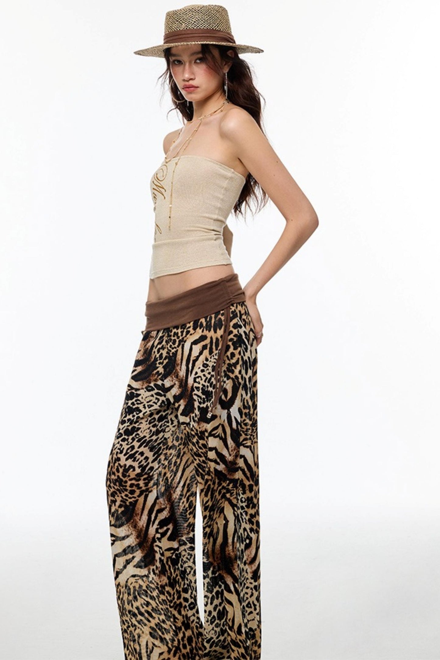 Leopard Chiffon Wide-Leg Pants