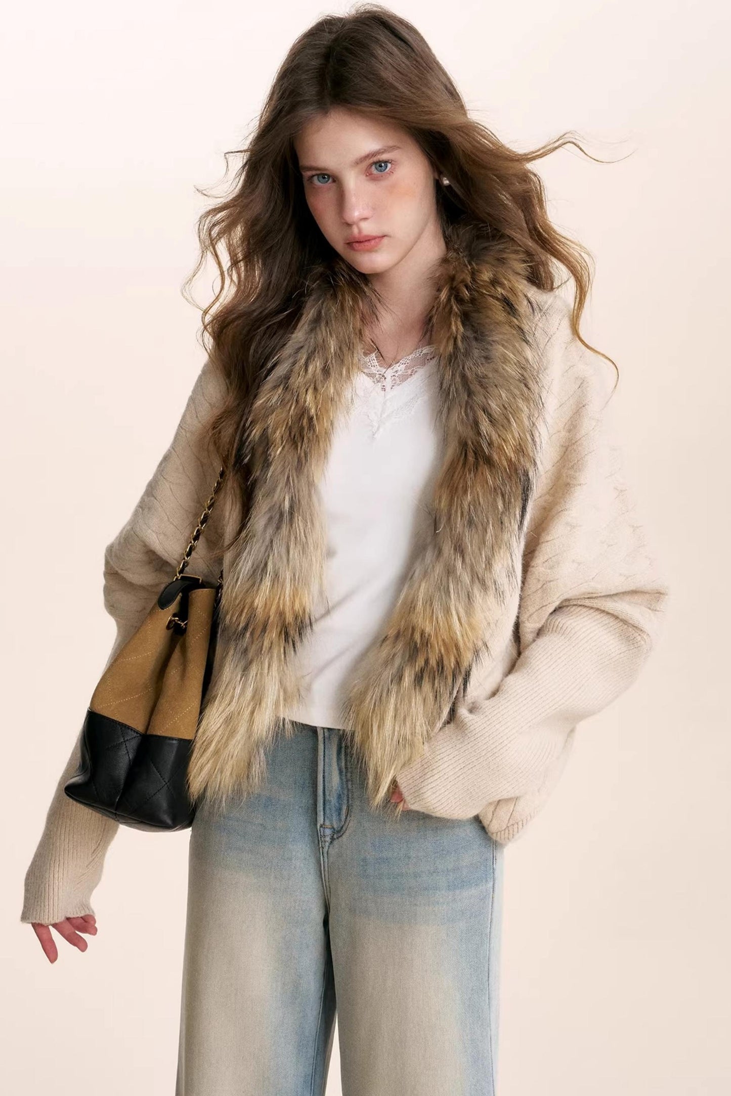 Romantic French Fur Collar Cardigan