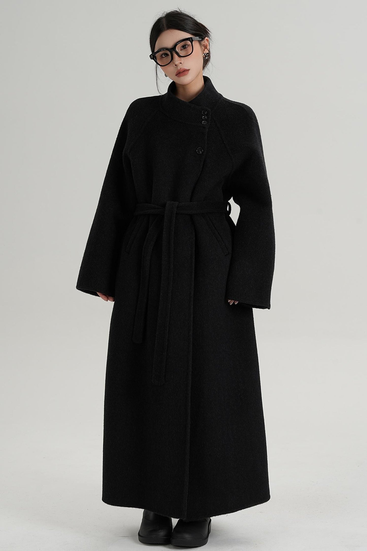 Diagonal Collar Woolen Long Coat