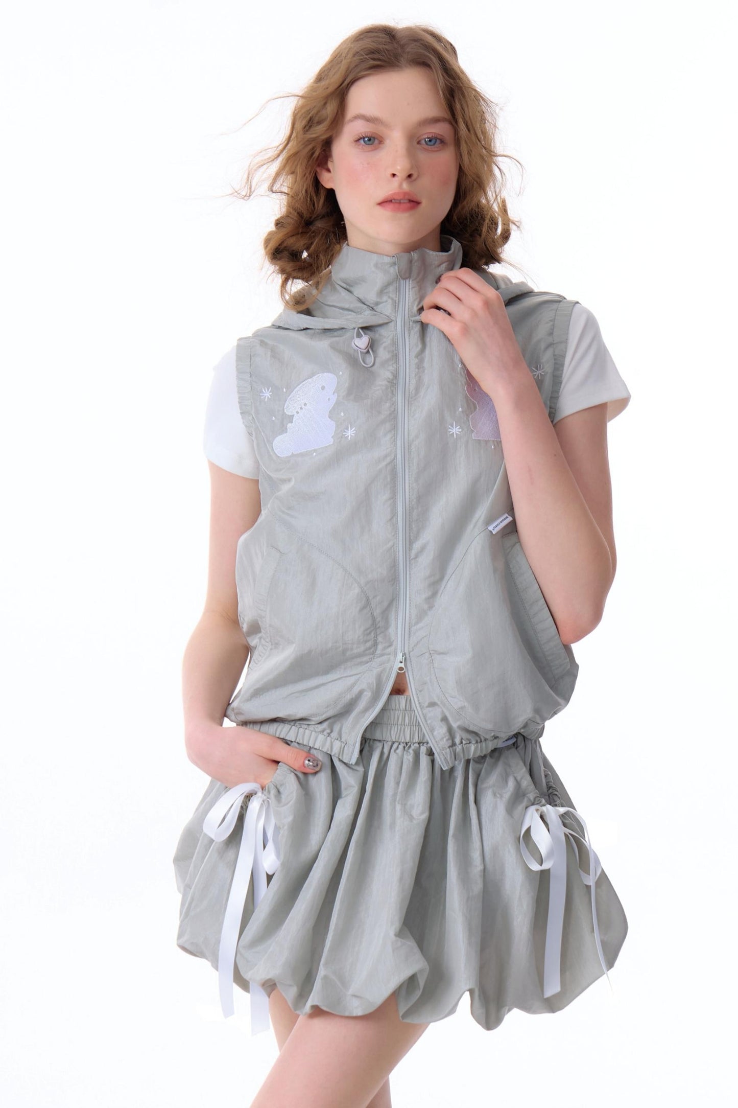 Rabbit Embroidery Hooded Cardigan