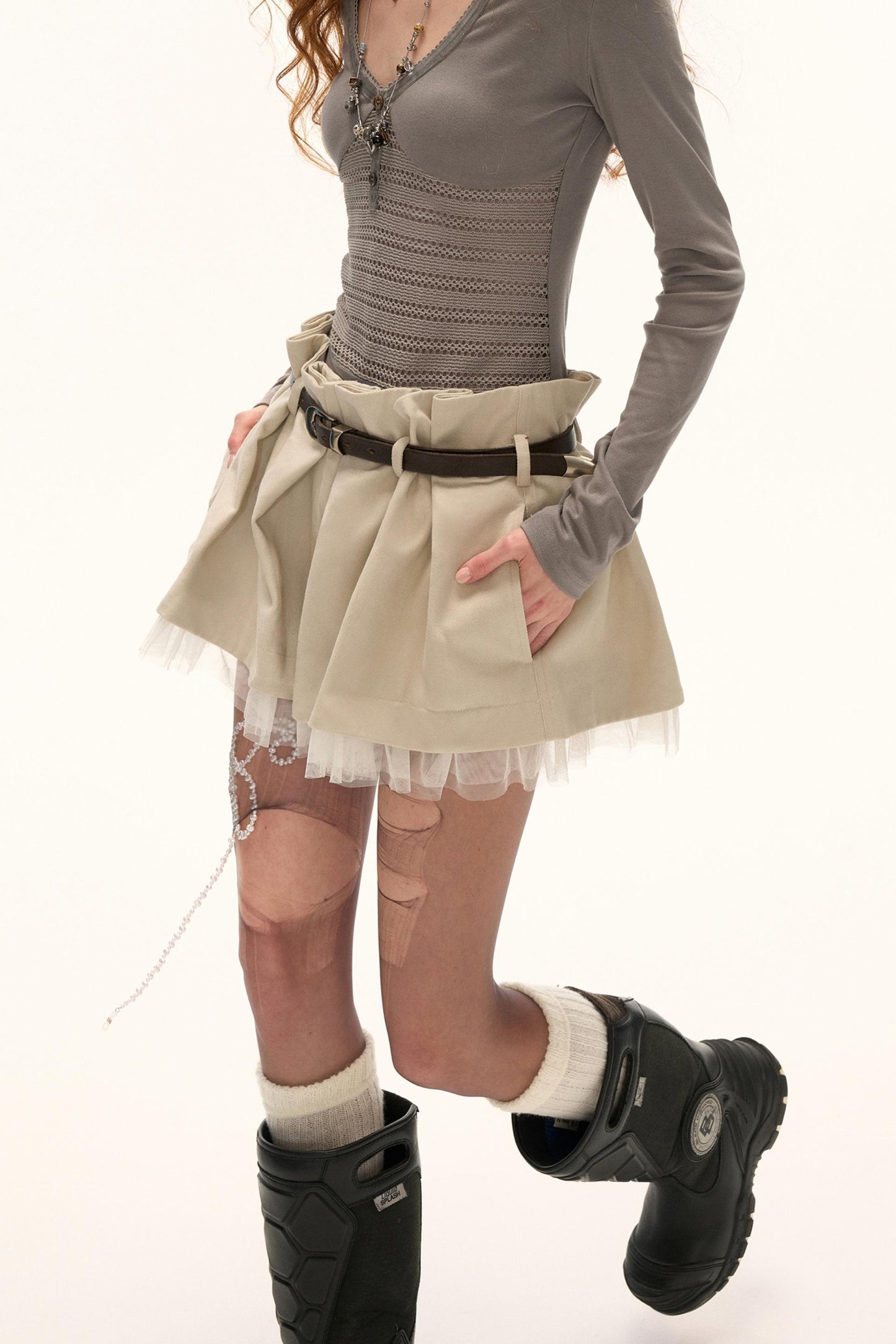 Workwear Layered Short Skirt