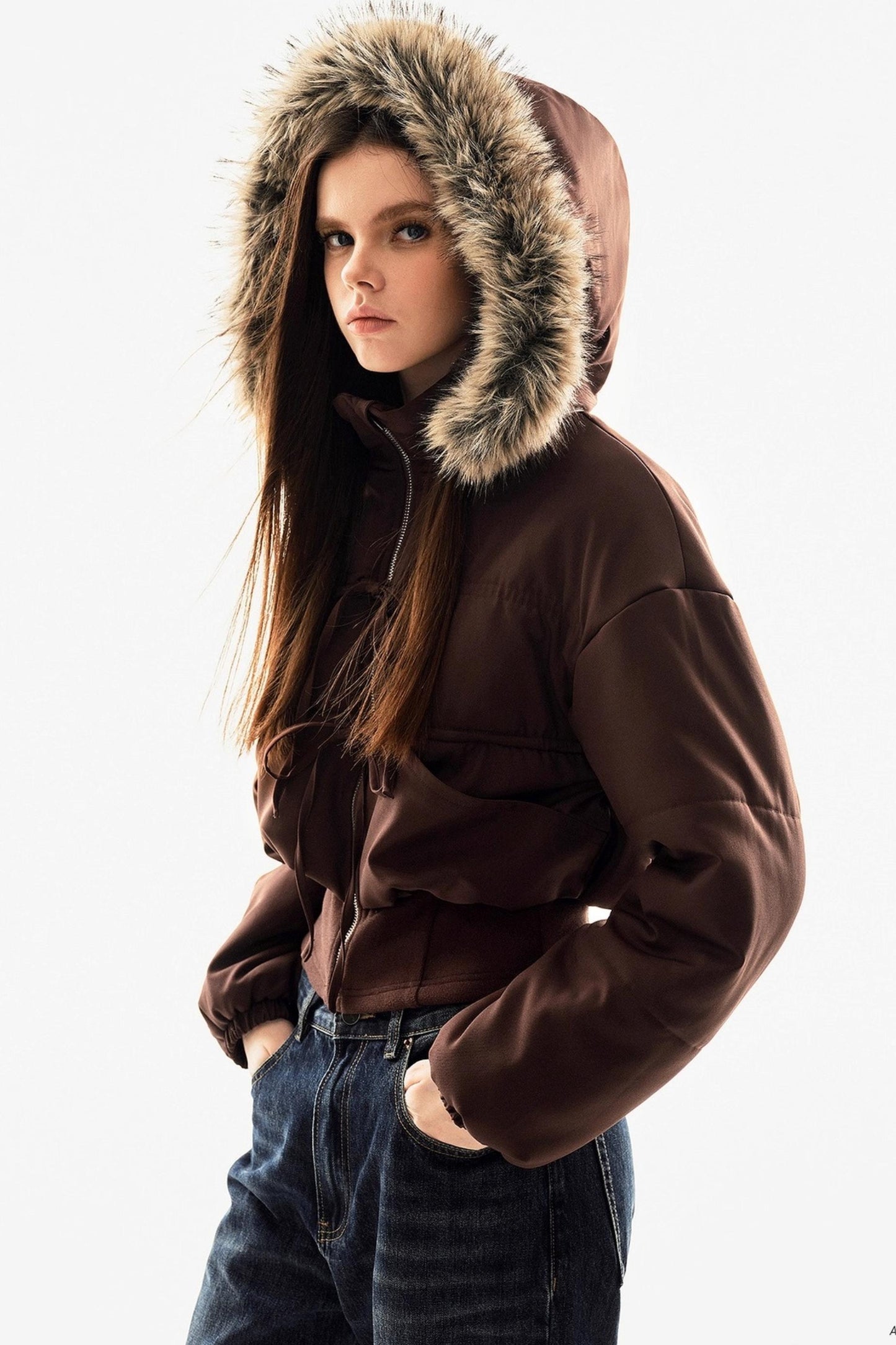 Fur Collar Cropped Cotton Jacket