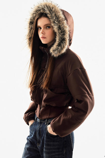 Fur Collar Cropped Cotton Jacket