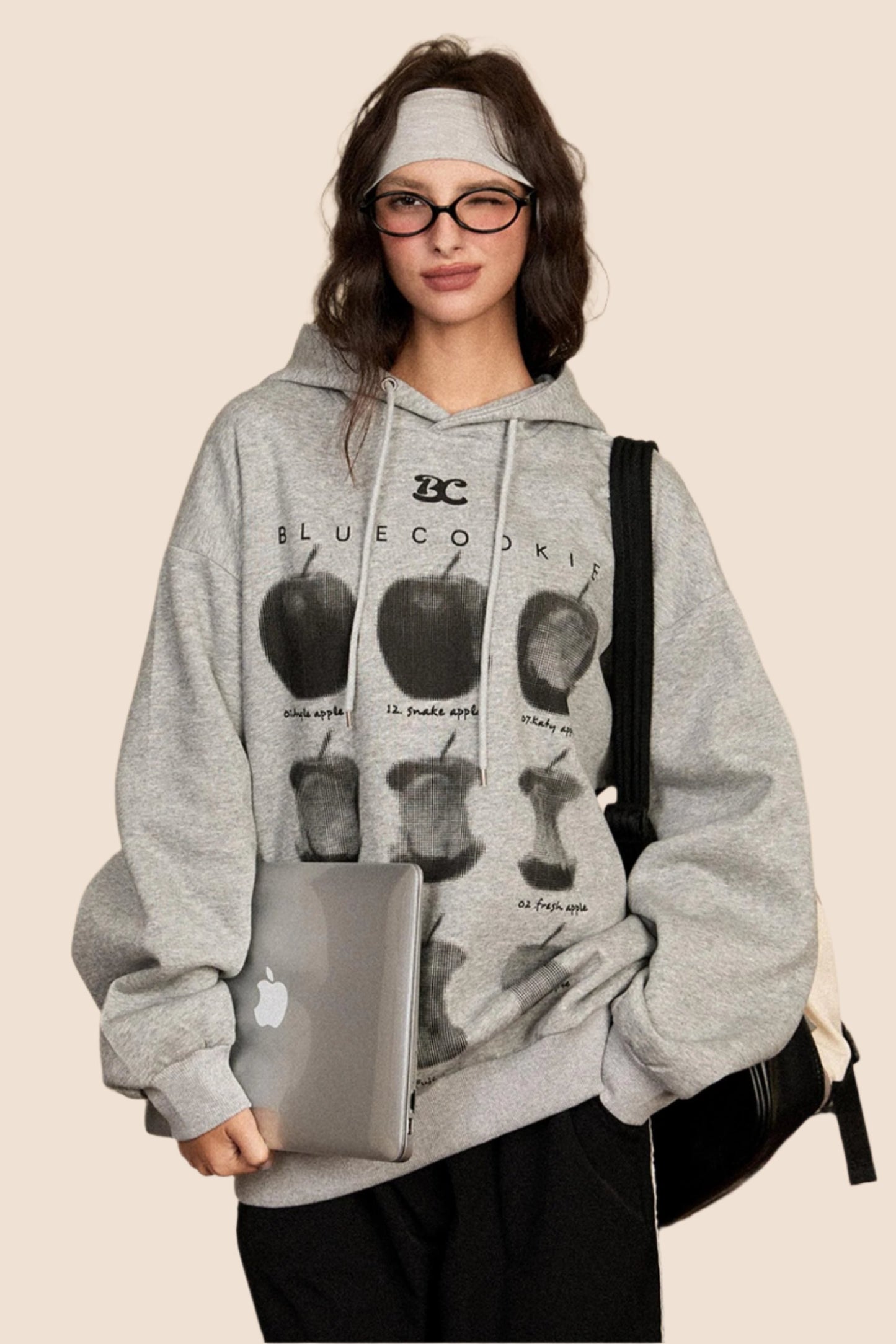 Retro Gray Hooded Pullover Sweatshirt