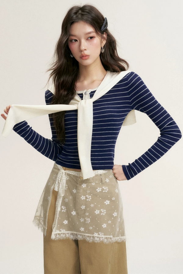 Color-Blocked Fake Two-Piece Knit Set-Up