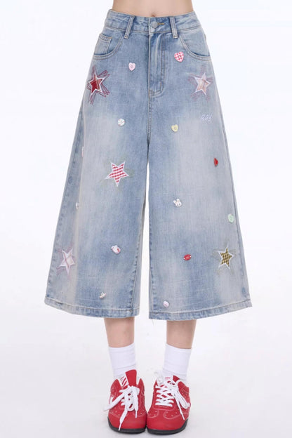 별 패치워크 크롭 팬츠