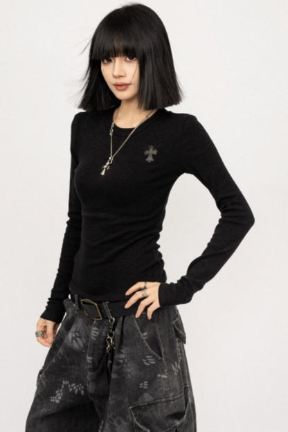 Retro Black Slim-Fitting Top