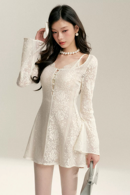 Hollow-Out Jacquard Lace Dress