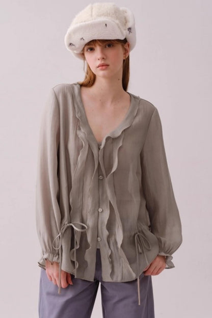 Lyocell Ruffled V-Neck Top