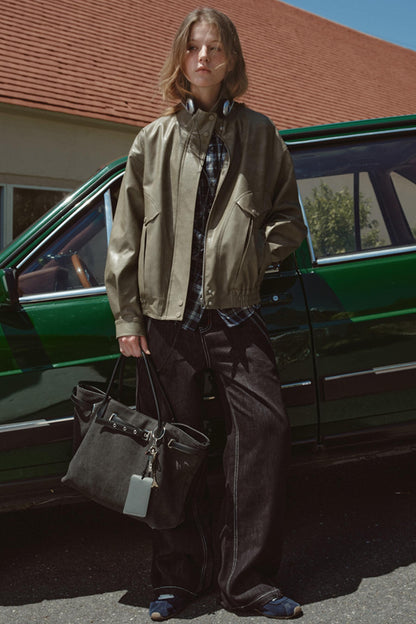 Mixed Texture Leather Jacket