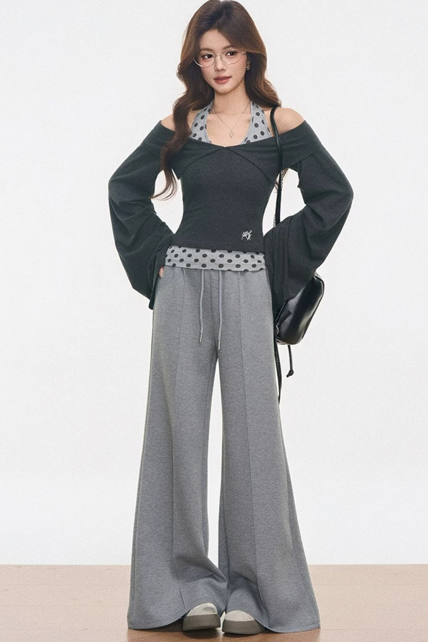 Polka Dot Off-Shoulder Knit Set-Up