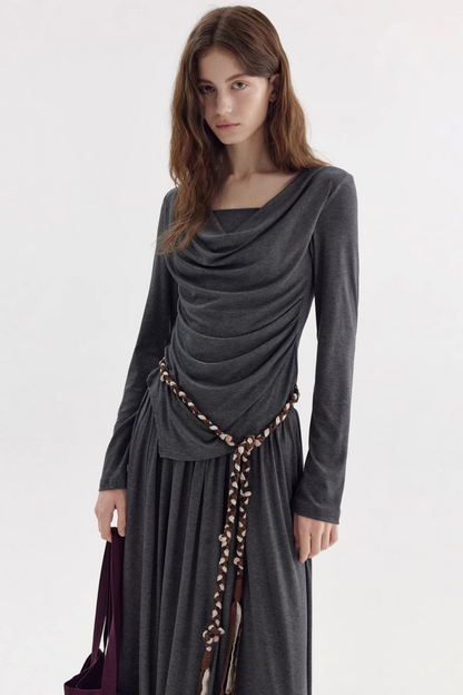 비대칭 스택 칼라 블라우스