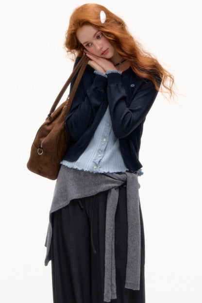 Solid Knit Lace-Up Shawl