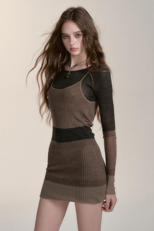 VIAPITTI Design Sense Striped Skinny Knit Sweater Two-Piece Dress Women's Autumn/Winter New Skirt