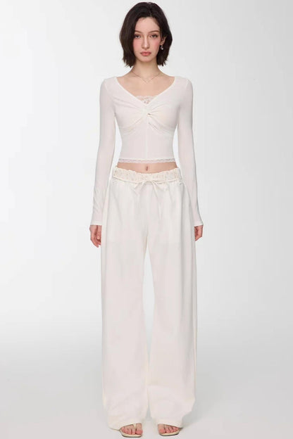 꼬임 레이스 V넥 탑