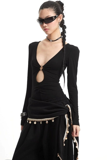 Dark Cutout V-Neck Top