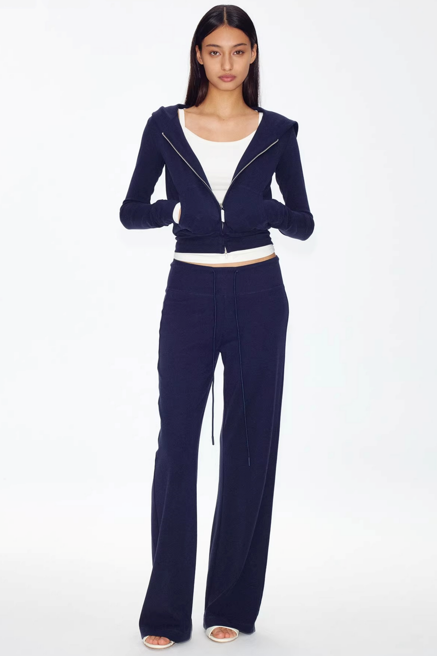 Color-Blocked Zipper Sweatshirt Top Set-Up