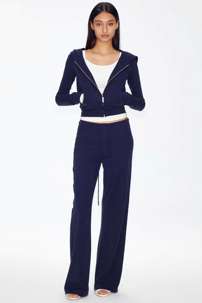 Color-Blocked Zipper Sweatshirt Top Set-Up