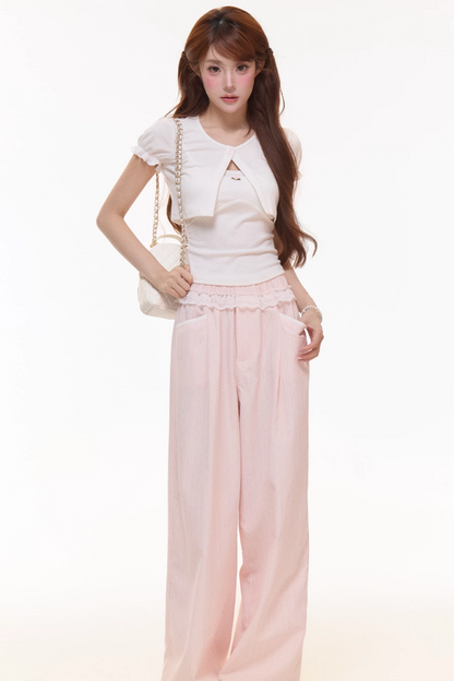 Ribbed Knit Cardigan Pants Set-Up