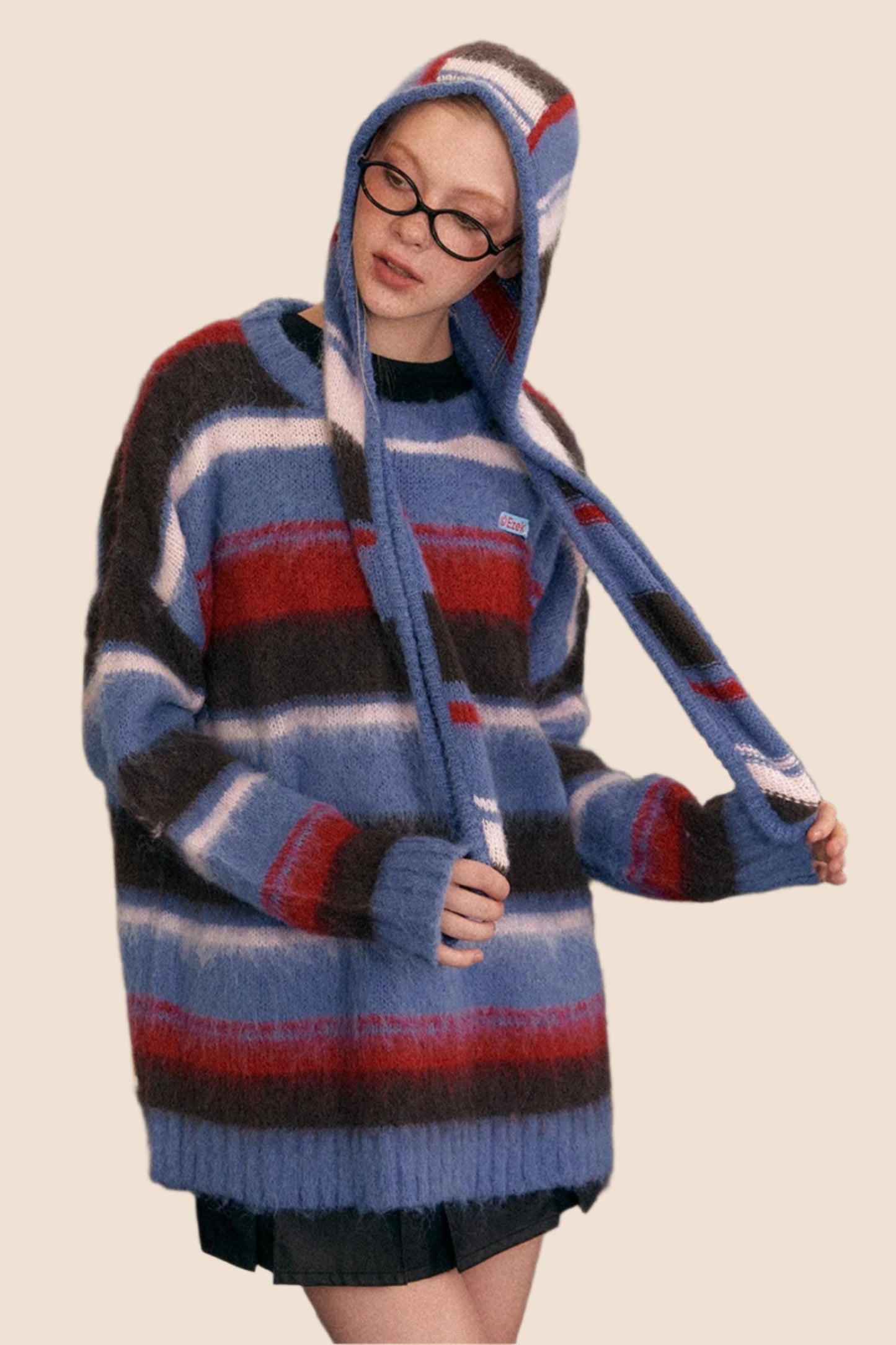 Vintage Hooded Slouchy Striped Pullover