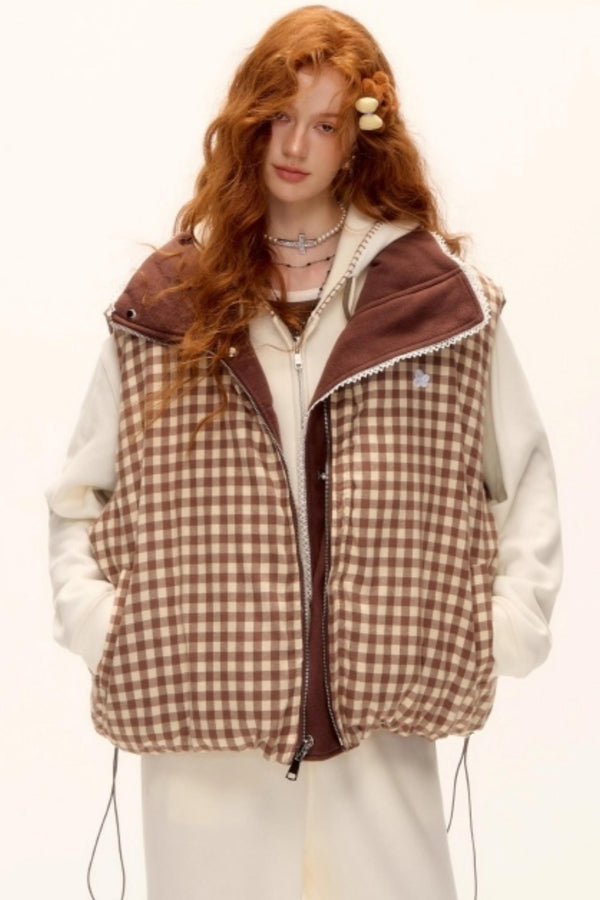 Reversible Plaid Lace Vest