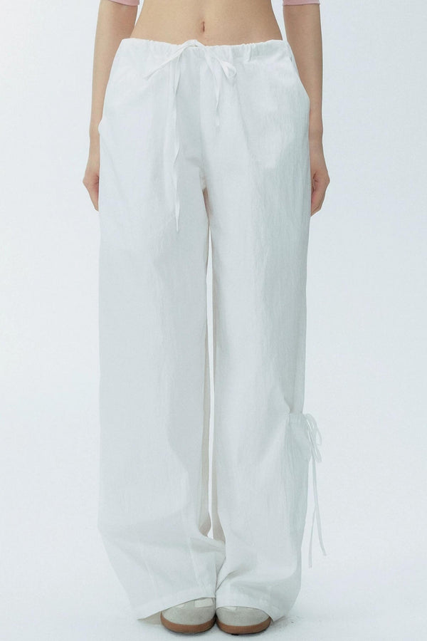 White Drawstring Wide-Leg Pants