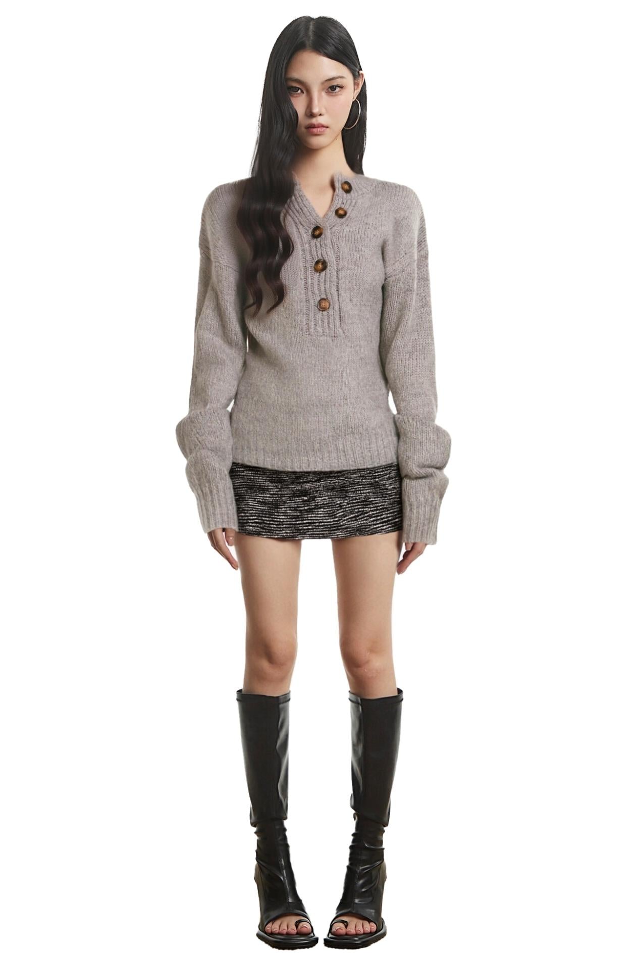 Button-Knit Slimming Base Top