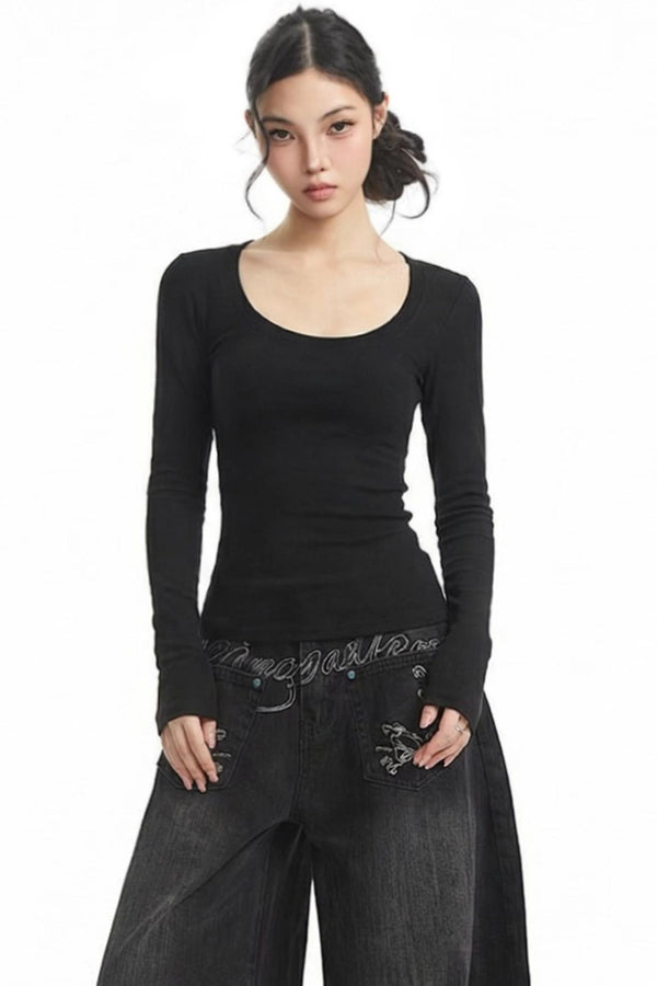Black Slim-Fit Long-Sleeve Top