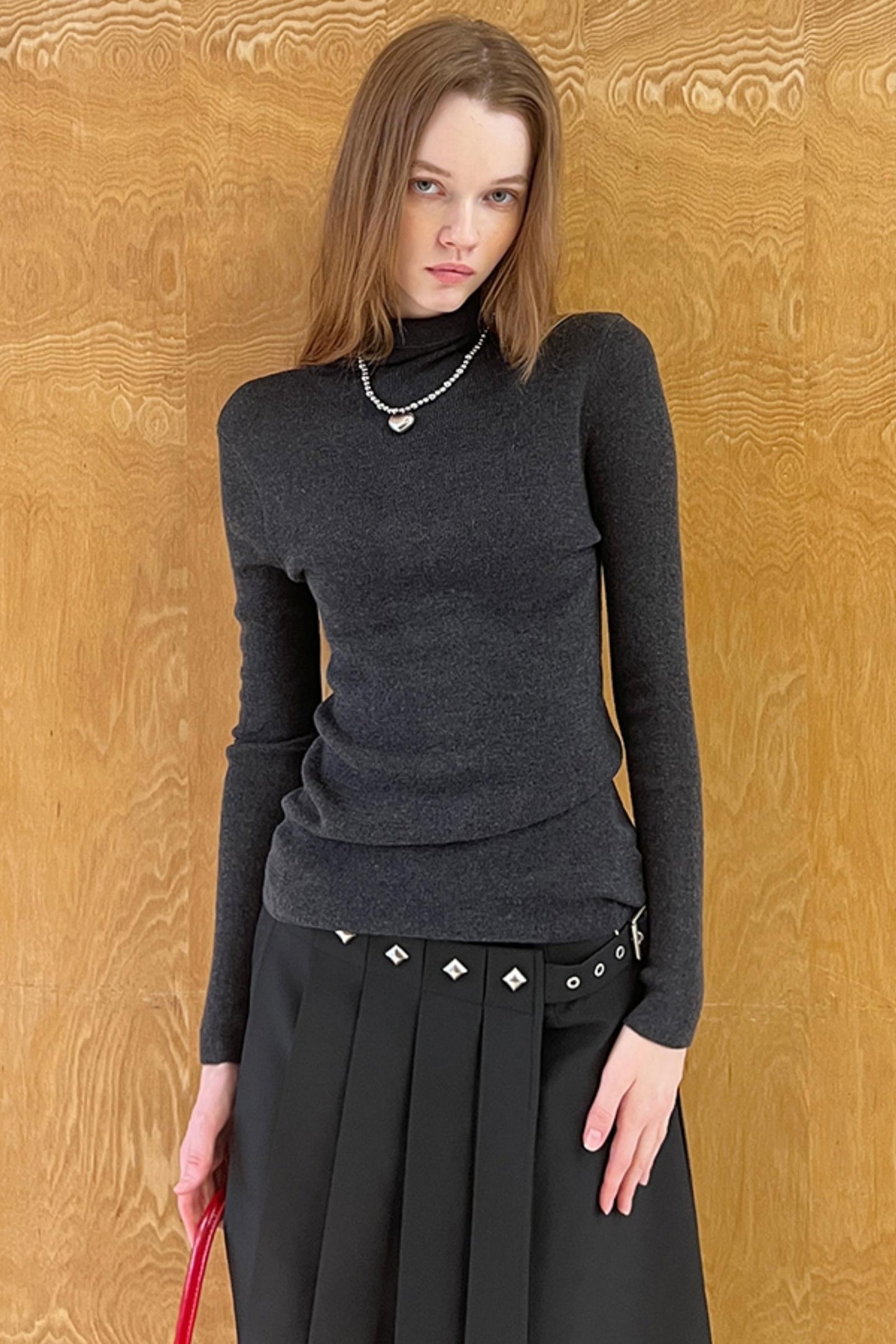 Slim Fit High Neck Wool Knit Top