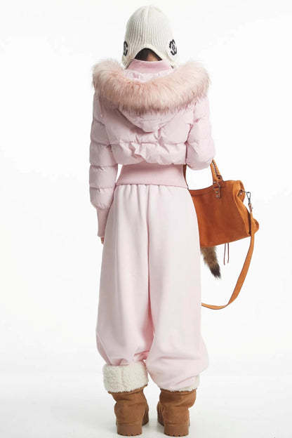 Pink Fur Collar Puffer Jacket