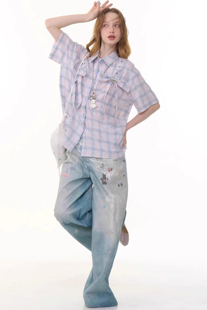 Vintage Pink Plaid Top