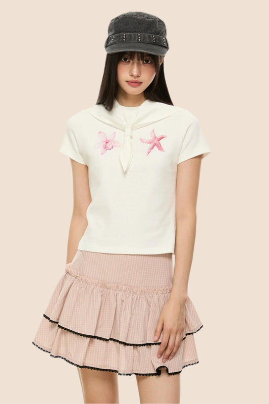 Pink Square Shoulder Tee