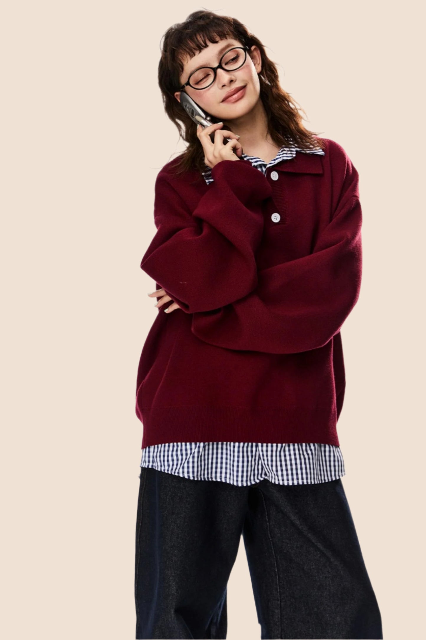 American Loose Fit Polo Sweater Top