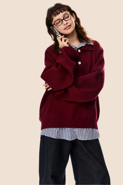 American Loose Fit Polo Sweater Top