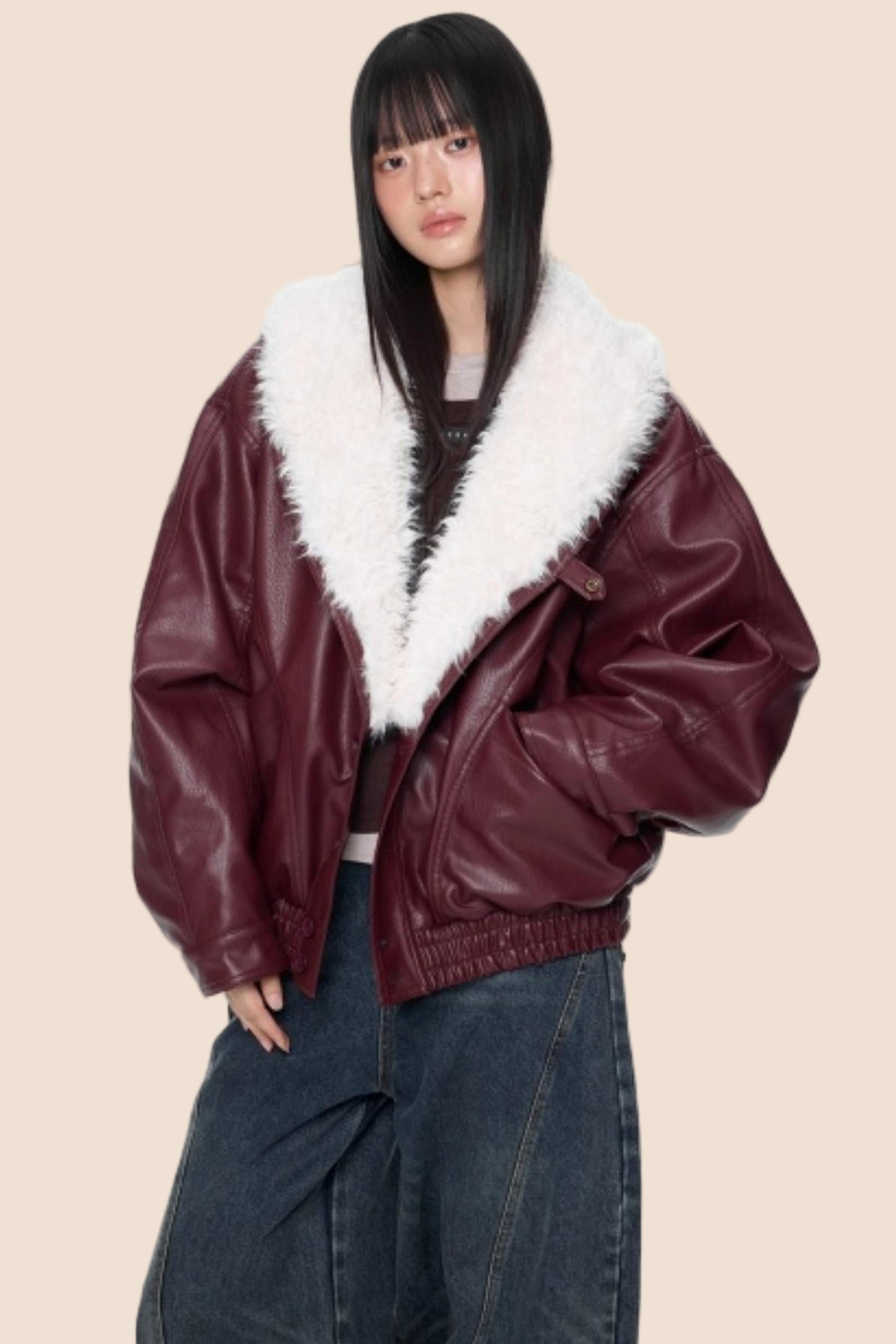 Fur Collar Leather Jacket Coat