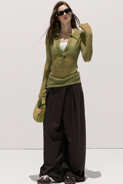 Tencel Wool Pleats Wide-Leg Pants
