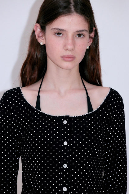 French Romantic Polka Dot Knitted Blouse