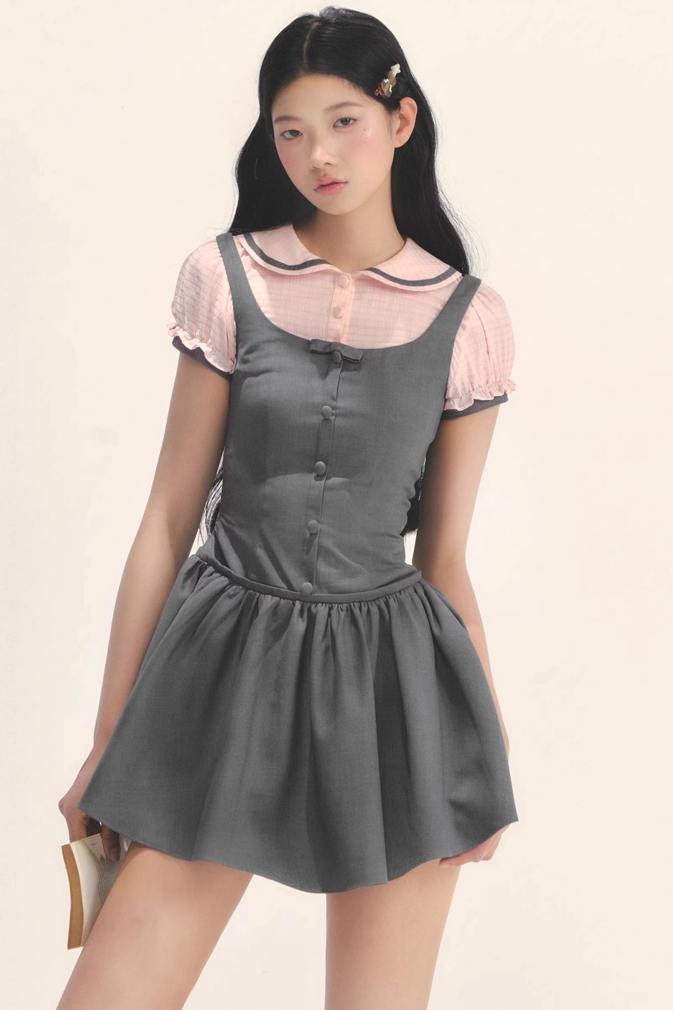 College Style Gray Pink Check Dress