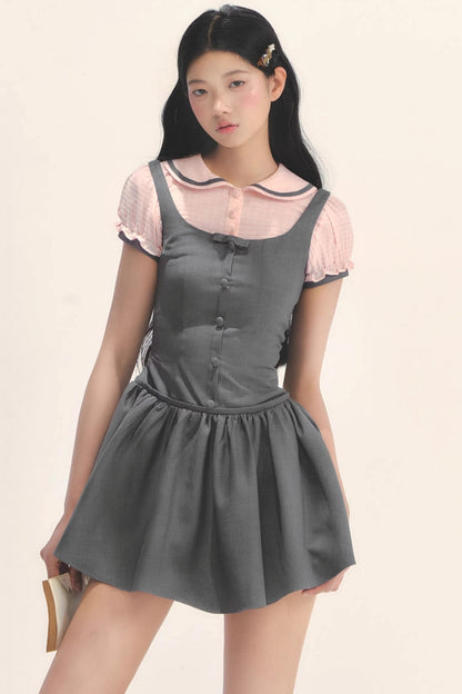 College Style Gray Pink Check Dress