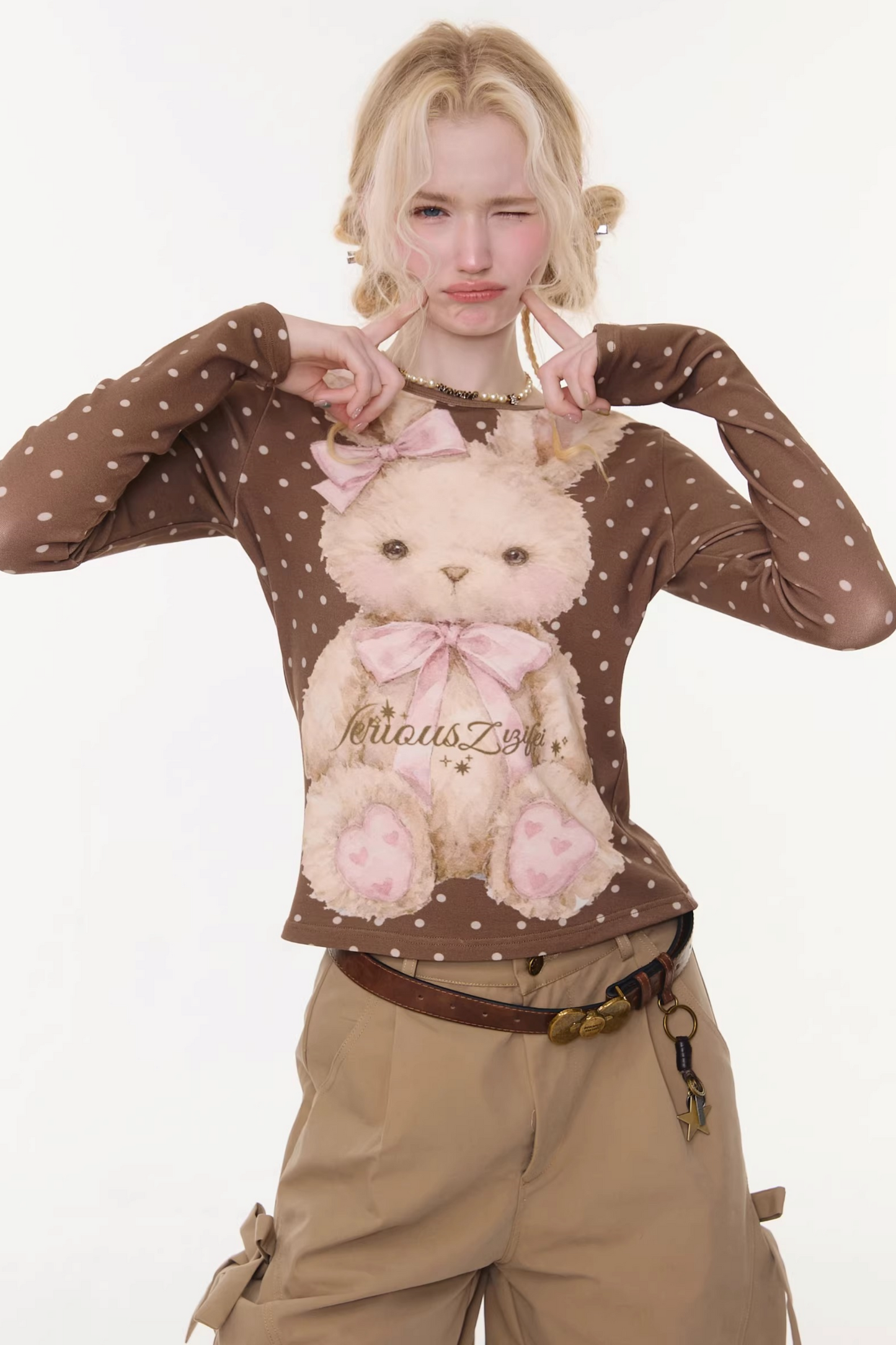 Rabbit Print Polka Dot Top