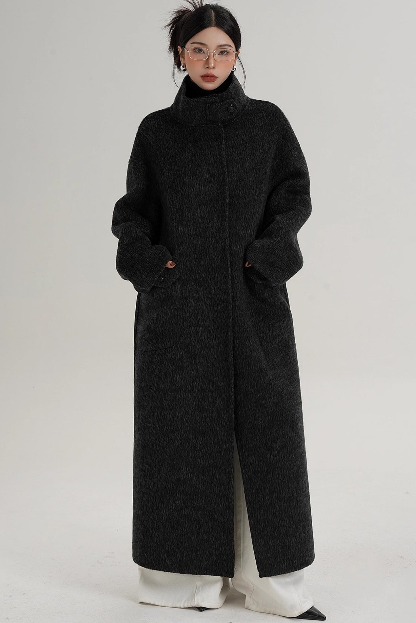 Stand-Up Collar Long Wool Coat