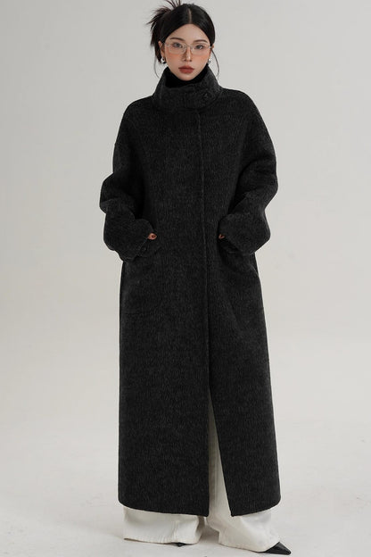 Stand-Up Collar Long Wool Coat