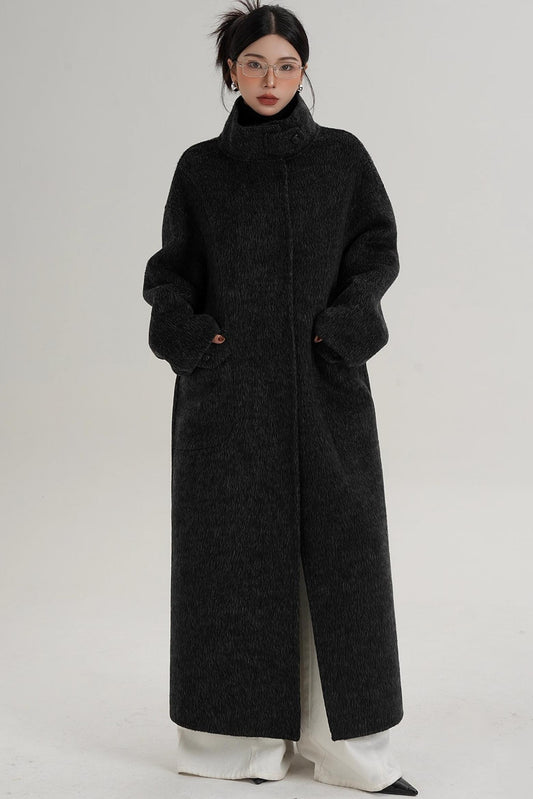 Stand-Up Collar Long Wool Coat