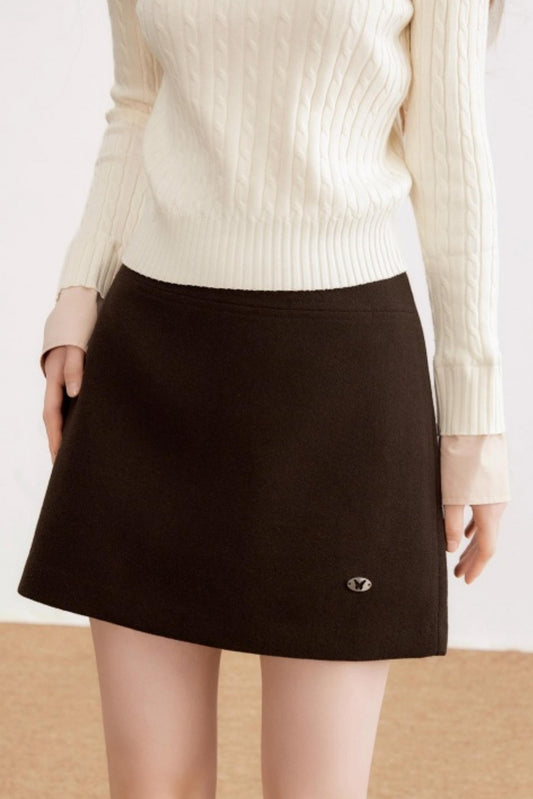 Brown Woolen A-Line Skirt